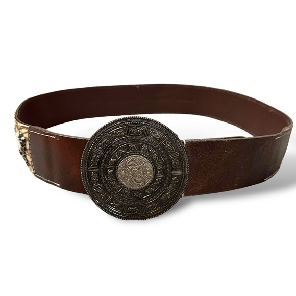 Chico’s Bohemian Medallion Beaded Brown Leather Belt Small 38.5” Coastal Boho - Picture 2 of 13